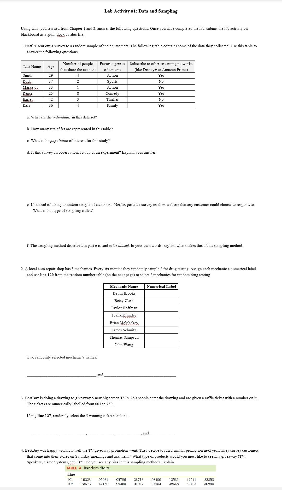 Solved Lab Activity #1: Data and Sampling Using what you | Chegg.com