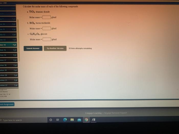 Solved IN Calculate the molar mats of each of the following