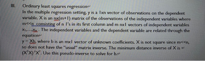 III. Ordinary least squares regression In the | Chegg.com