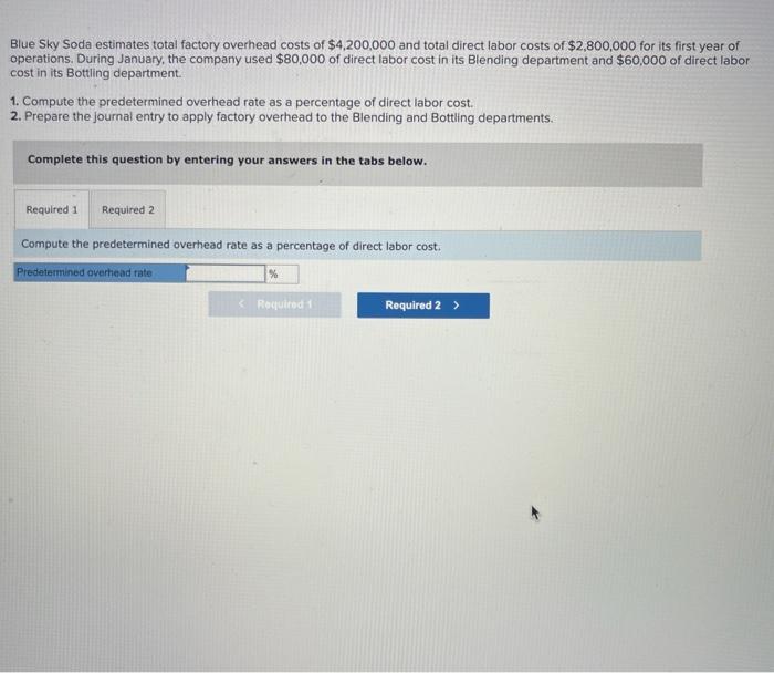 Solved Blue Sky Soda estimates total factory overhead costs