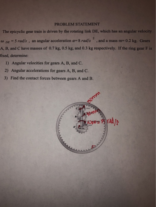 Solved PROBLEM STATEMENT The epicyclic gear train is driven