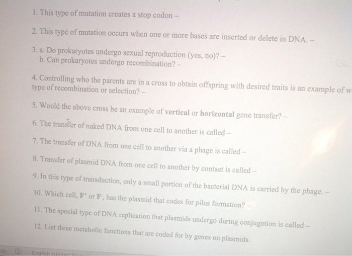 Solved 1. This type of mutation creates a stop codon - 2. | Chegg.com