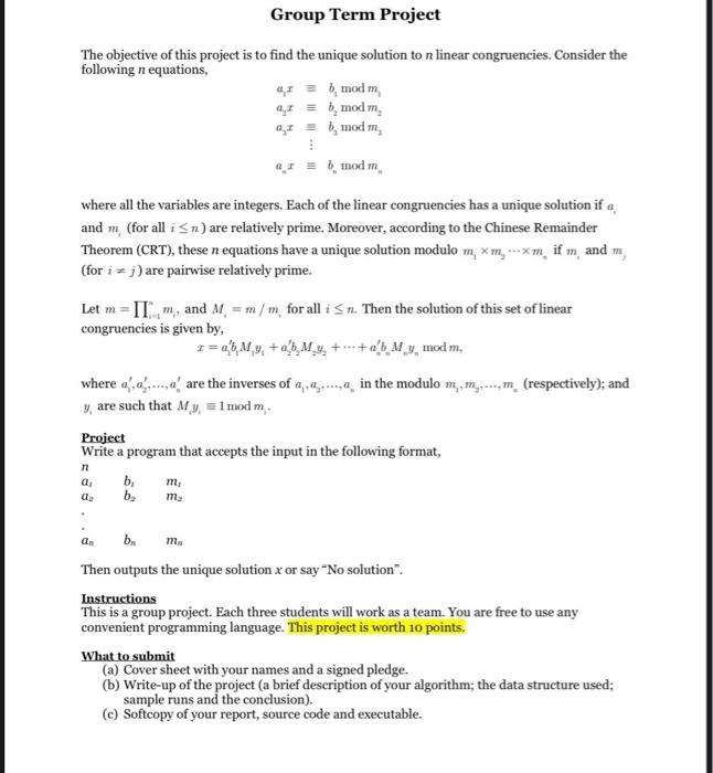 Solved (1) Write-up of the project a brief description of | Chegg.com