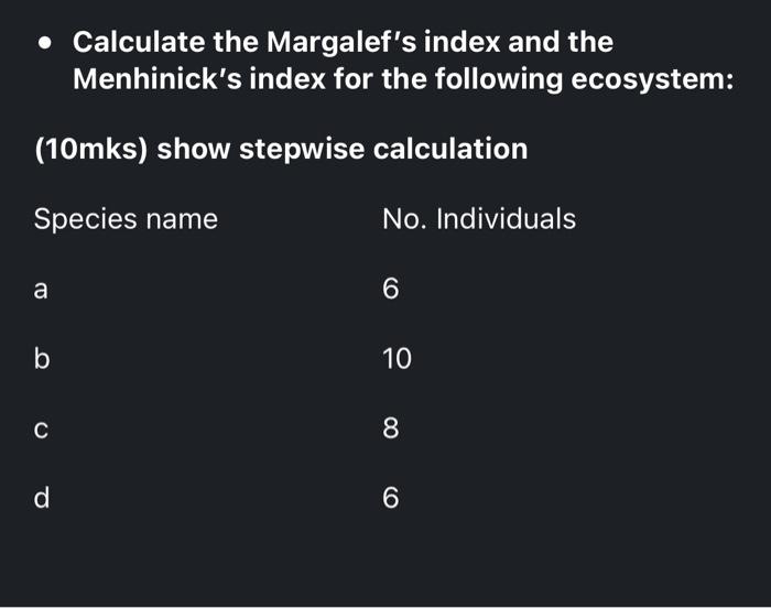 margalef index example