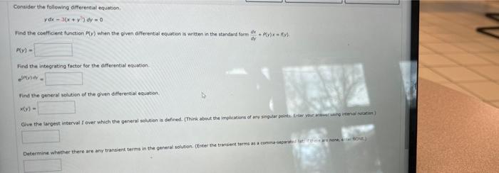 Solved Consider the following differential equation y dx - | Chegg.com