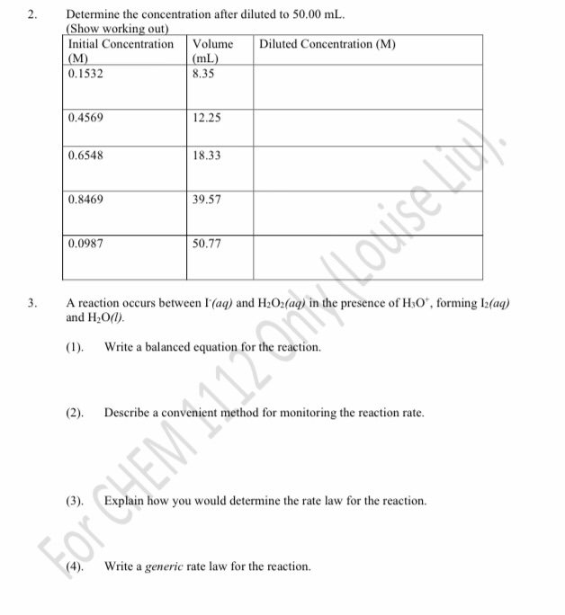 Solved Experiment 2 Determination Of Rate Law Post-test: 1. | Chegg.com