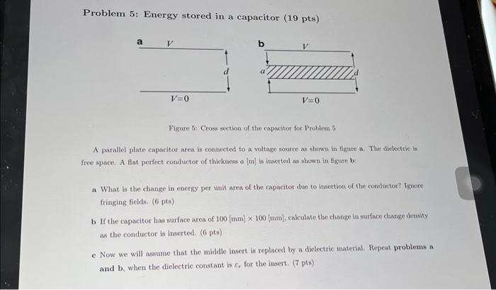 Solved Problem 5: Energy stored in a capacitor (19 pts) a V | Chegg.com