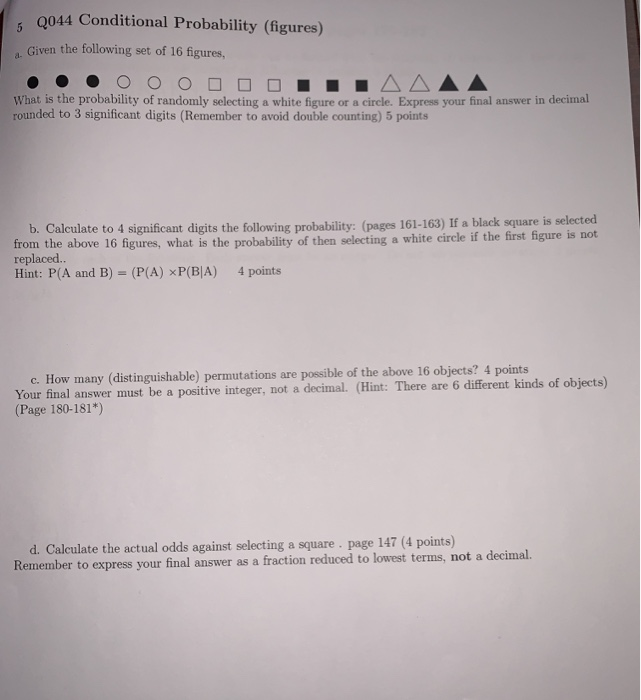 Solved 5Q044 Conditional Probability (figures) Given the | Chegg.com