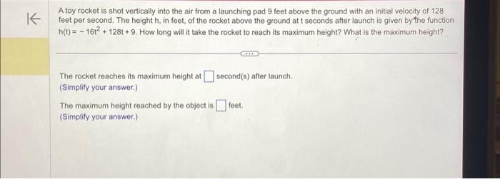 Solved A toy rocket is shot vertically into the air from a | Chegg.com