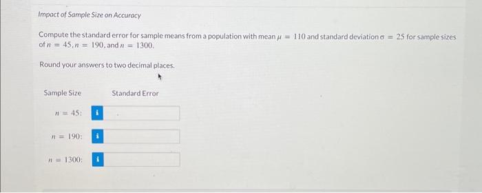 Solved Impact of Sample Size on Accuracy Compute the | Chegg.com