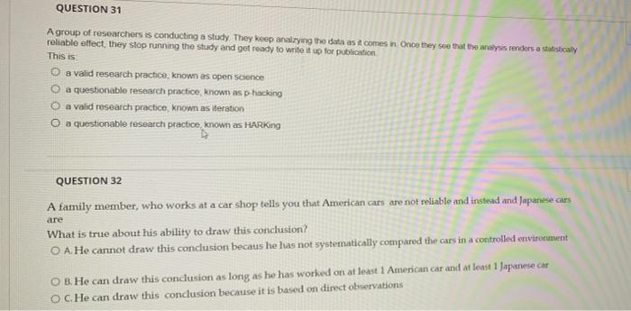 Solved QUESTION 31 A Group Of Researchers Is Conducting A | Chegg.com