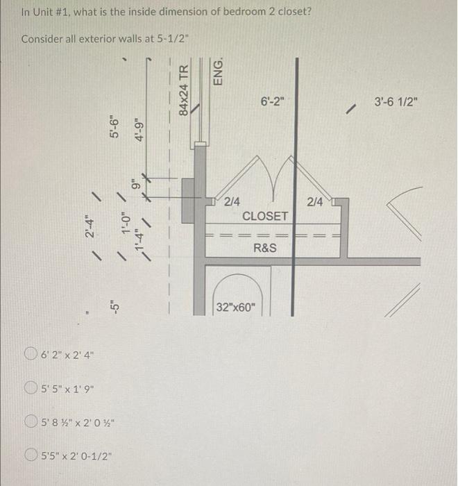 Solved In Unit #2, what is the interior depth of the closet | Chegg.com