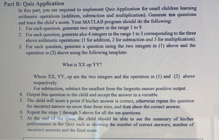 Solved B: Quiz Application In This Part, You Are Required To | Chegg.com