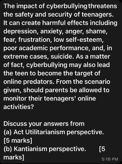 Solved The Impact Of Cyberbullying Threatens The Safety And Chegg Com