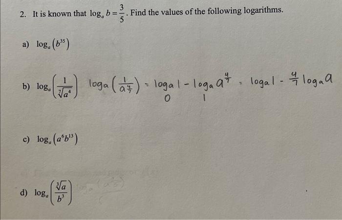 Solved 2. It is known that logab=53. Find the values of the | Chegg.com