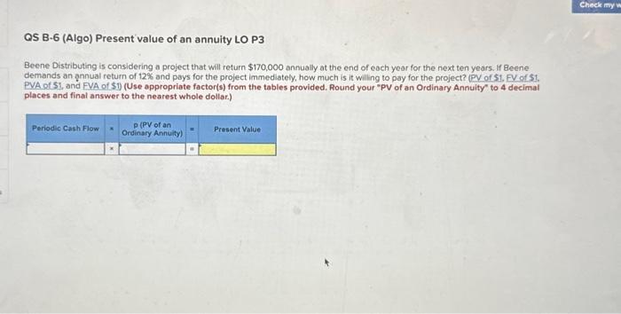 Solved Exercise B-1 (Algo) Present Value Of An Amount LO P1 | Chegg.com