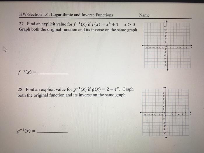 Solved HW-Section 1.6: Logarithmic and Inverse Functions | Chegg.com