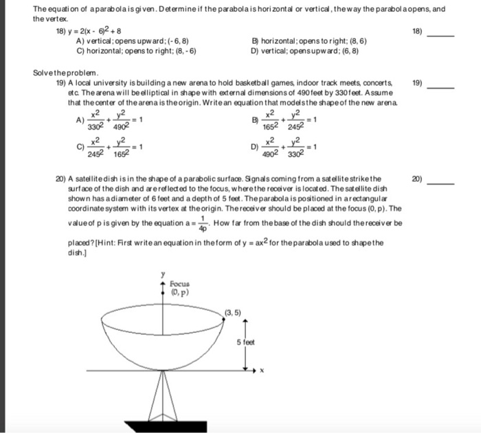 Solved The Equation Of Aparabola Is Given Determine If T Chegg Com