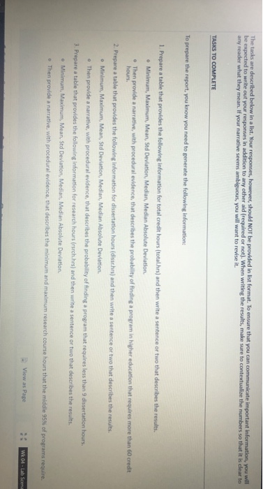 The tasks are described below in a list. Your | Chegg.com