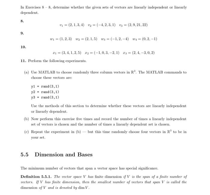 Solved In Exercises 8-8, determine whether the given sets of | Chegg.com