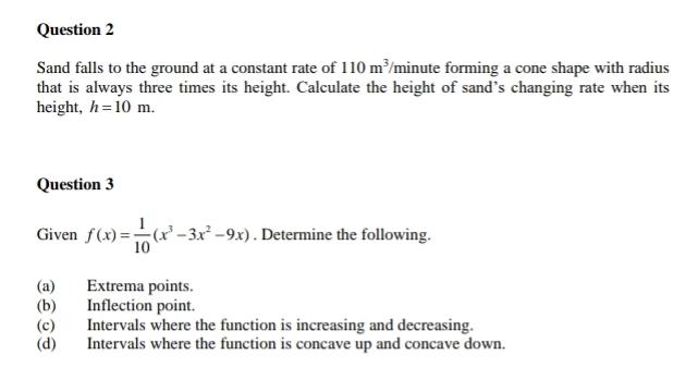 Sand Fall Graph Solved Question 2Sand falls to the ground at a constant rate | Chegg.com