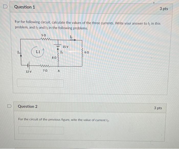 Solved Question 1 3 pts For for following circuit, calculate | Chegg.com