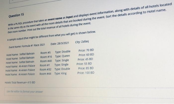 Solved Question 15 write a PL/SQL procedure that takes an | Chegg.com
