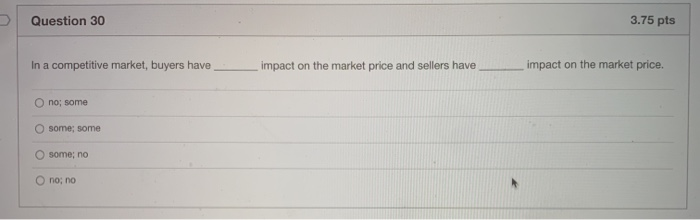 Solved Question 30 3.75 pts In a competitive market, buyers | Chegg.com