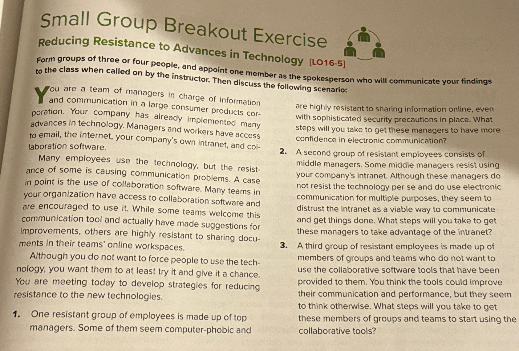 Solved Small Group Breakout ExerciseReducing Resistance to | Chegg.com