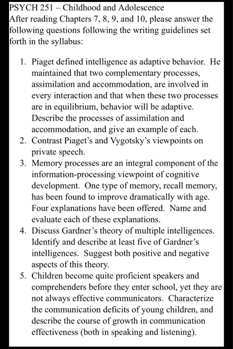 Solved PSYCH 251 Childhood and Adolescence After reading Chegg