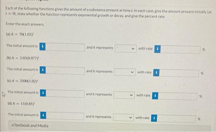 Solved Each of the following functions gives the amount of a | Chegg.com