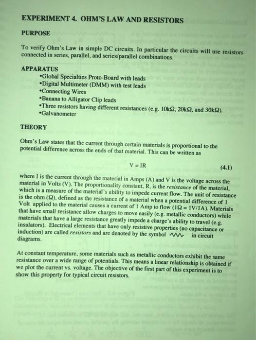 experiment 4 ohm's law