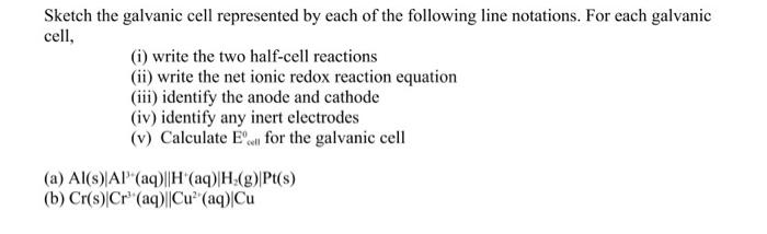 Solved Sketch the galvanic cell represented by each of the | Chegg.com