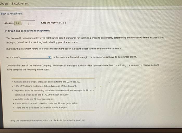 Solved Chapter 15 Assignment Back to Assignment Attempts 0.7 | Chegg.com