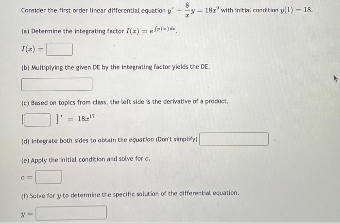 Solved 8 = 18. Consider The First Order Linear Differential | Chegg.com