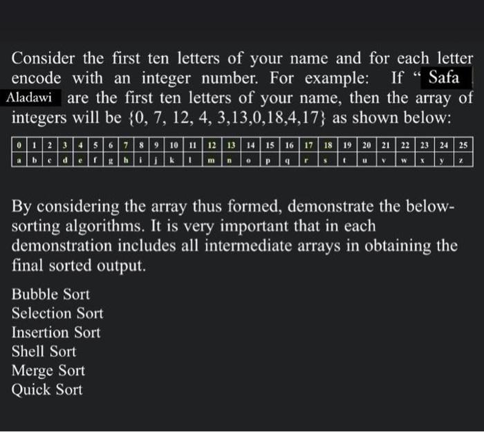 Solved Consider the first ten letters of your name and for | Chegg.com
