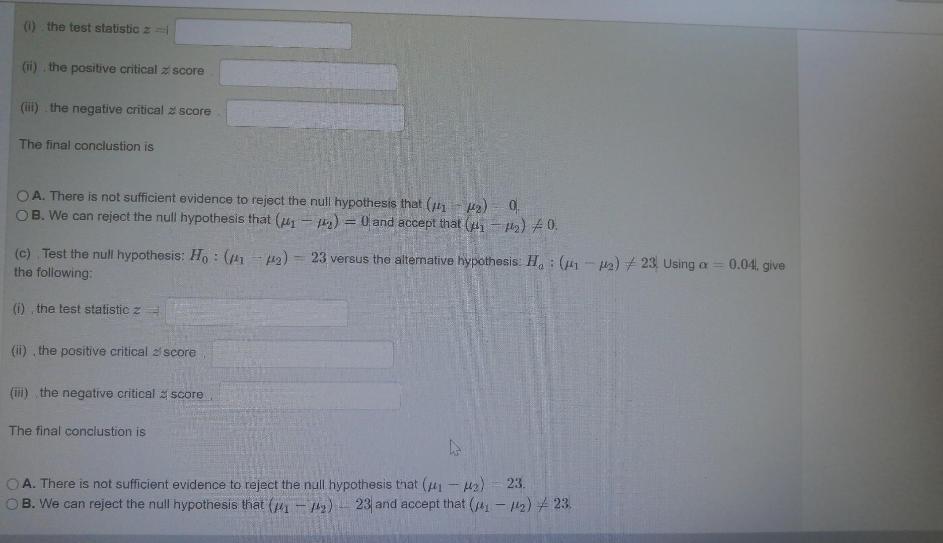 Solved (1 point) In order to compare the means of two | Chegg.com