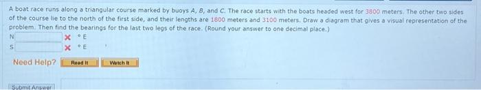 Solved A Boat Race Runs Along A Triangular Course Marked By | Chegg.com