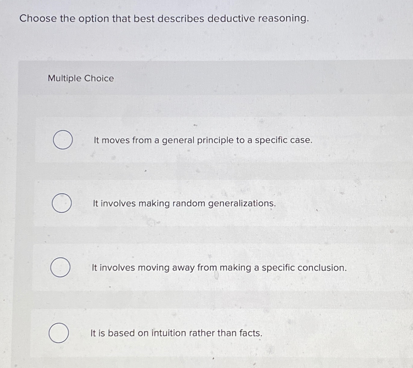 Solved Choose the option that best describes deductive | Chegg.com