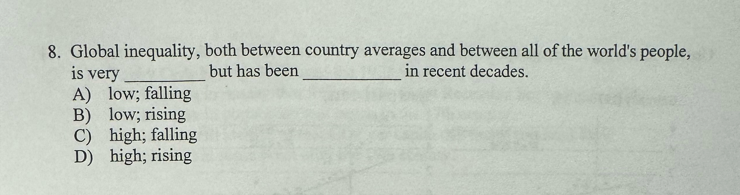 Solved Global inequality, both between country averages and | Chegg.com
