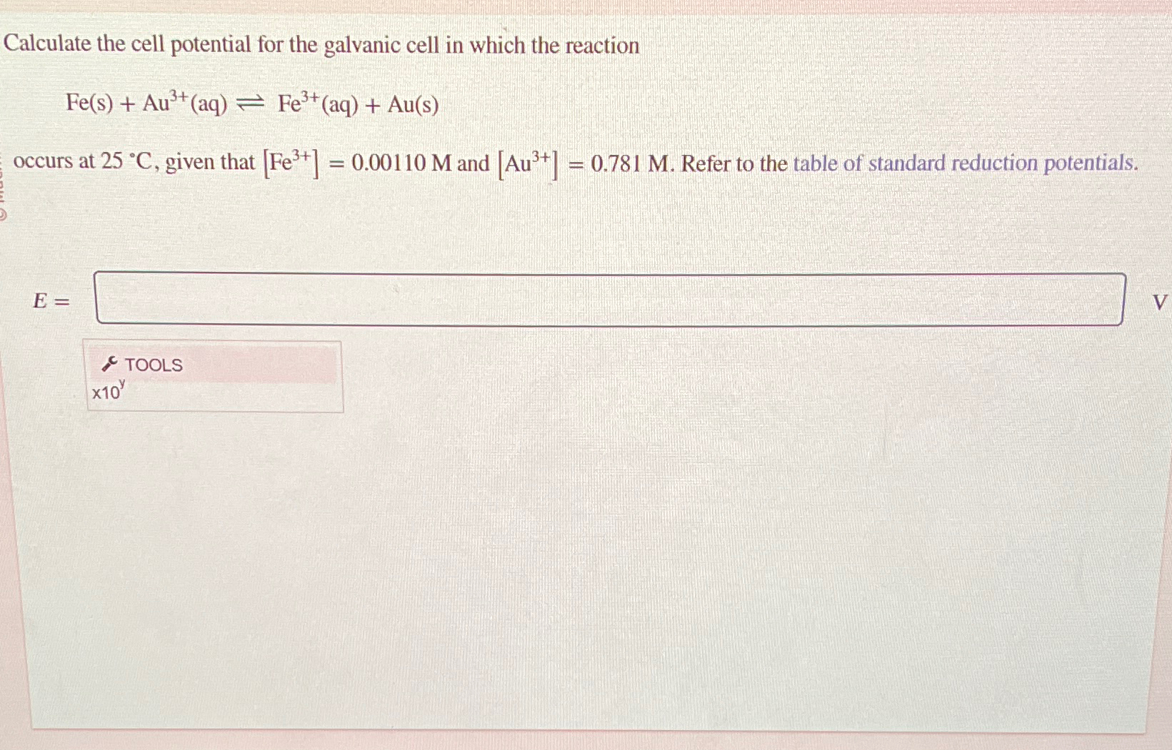 Solved Calculate the cell potential for the galvanic cell in | Chegg.com