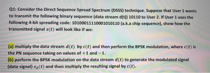 Solved Q1: Consider the Direct Sequence Spread Spectrum | Chegg.com