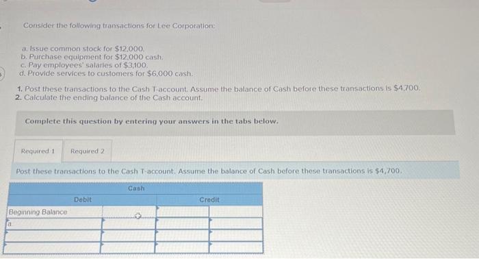Solved Consider the following transactions for Lee | Chegg.com