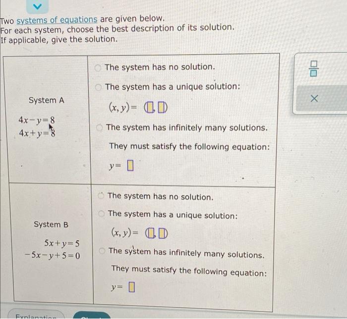 Solved Two systems of equations are given below. For each | Chegg.com