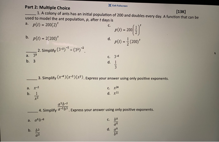 Solved Exit Fullscreen Part 2: Multiple Choice (13K) 1. A | Chegg.com