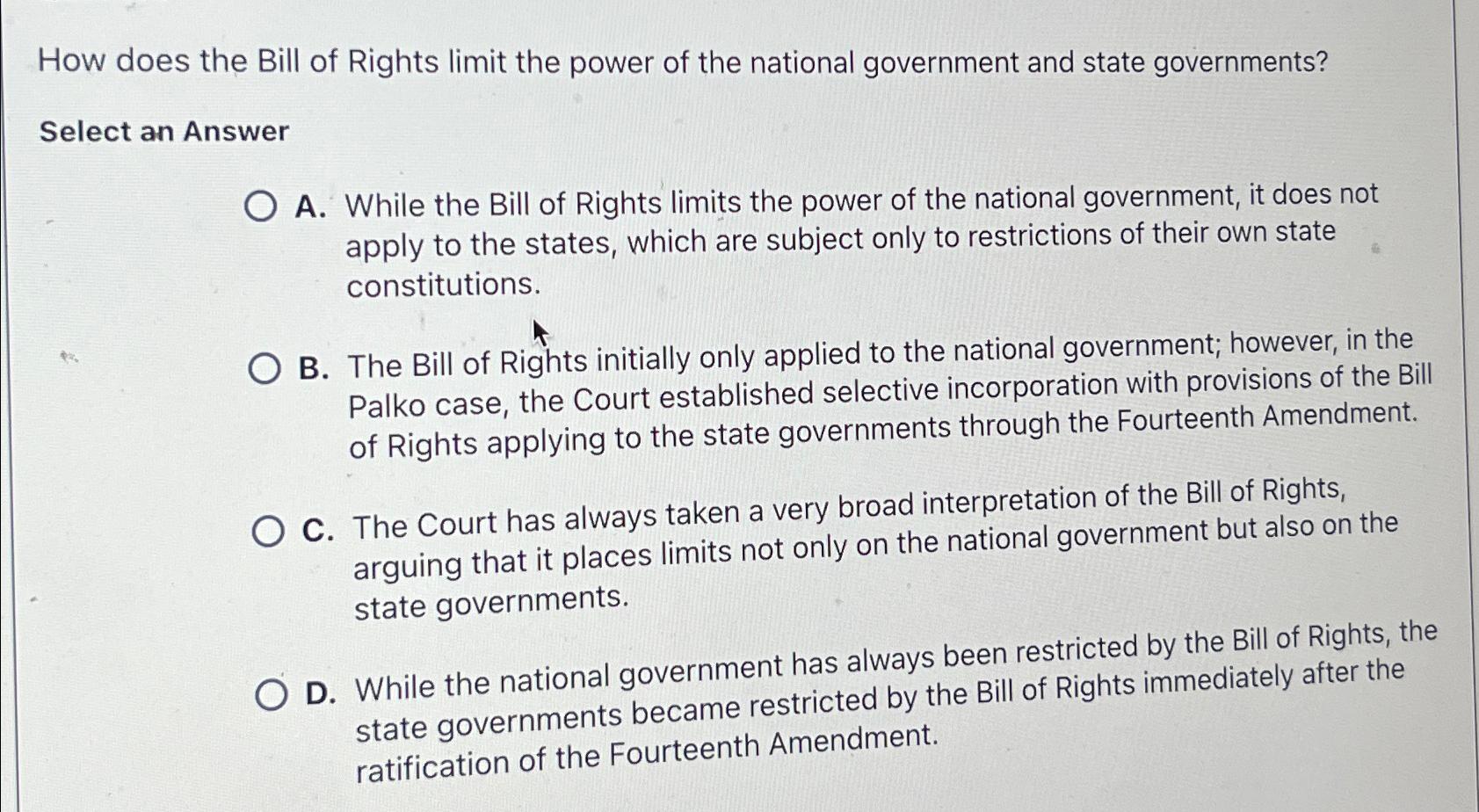 Began applying the bill shop of rights to state governments