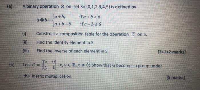 Solved (a) A Binary Operation On Set S= {0,1,2,3,4,5) Is | Chegg.com