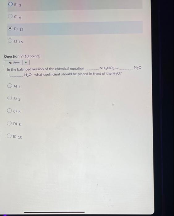 Solved B) 3 C) 6 D) 12 E) 16 Question 9 (10 Points) In The | Chegg.com