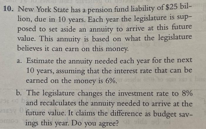 Solved 10 New York State Has A Pension Fund Liability Of Chegg Com   Image