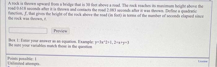 Solved A rock is thrown upward from a bridge that is 30 feet | Chegg.com